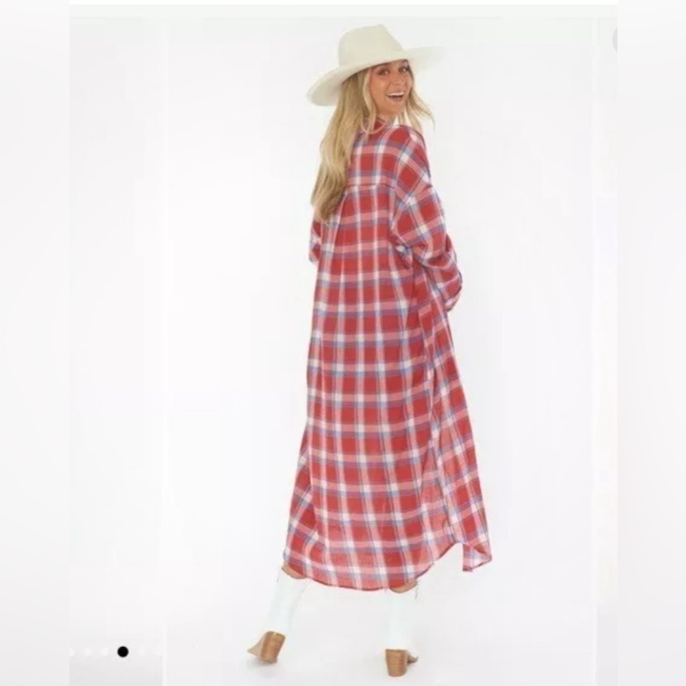 Show Me Your Mumu Leo Button Down Boho Western Long Tunic in Red Plaid -… - Picture 14 of 15
